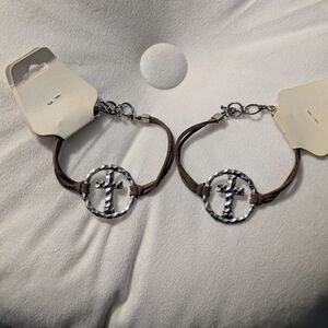 Brown Suede Bracelet with Silver Cross Charm